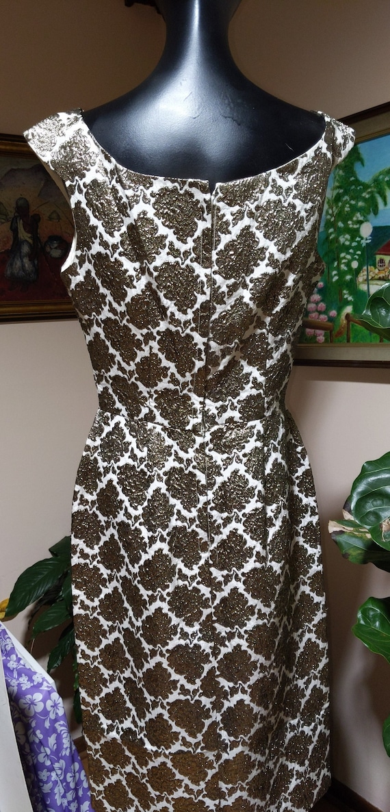Mod Brocade Evening Dress, Size 11, Bronze Brocad… - image 6