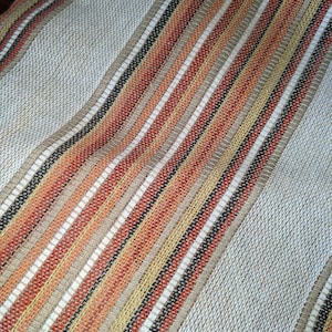 1970s Drapery MCM Tablecloth (or Dress) Fabric, Soft Earth Tones, Striped, Open Weave Translucent, By the Yard, 3 Yards Available