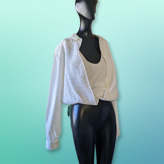1970s White Body Suit, Cotton Knit "Jacket" over … - image 8