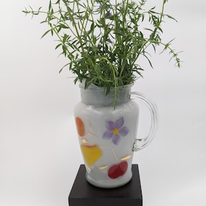 Bartlett Collins White Orchard Frosted Glass Handpainted 32 Oz. Glass Pitcher or Vase
