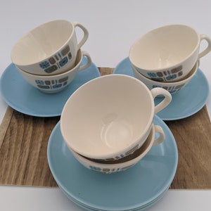 6 Sets Temporama Cups and Saucers, Mid Century Modern 1950s Tableware / Dinnerware, Atomic Era, MCM Teacups