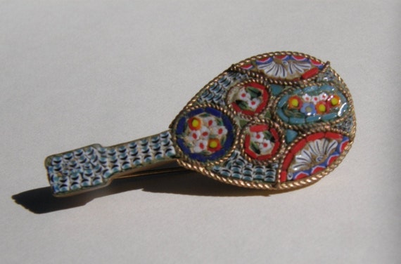 Vintage Millefiori Mosaic Brooch Mandolin Trombon… - image 1