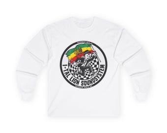 Rudeboy Lion Sound System Long Sleeve Tee | Reggae Flag Checkerboard Music