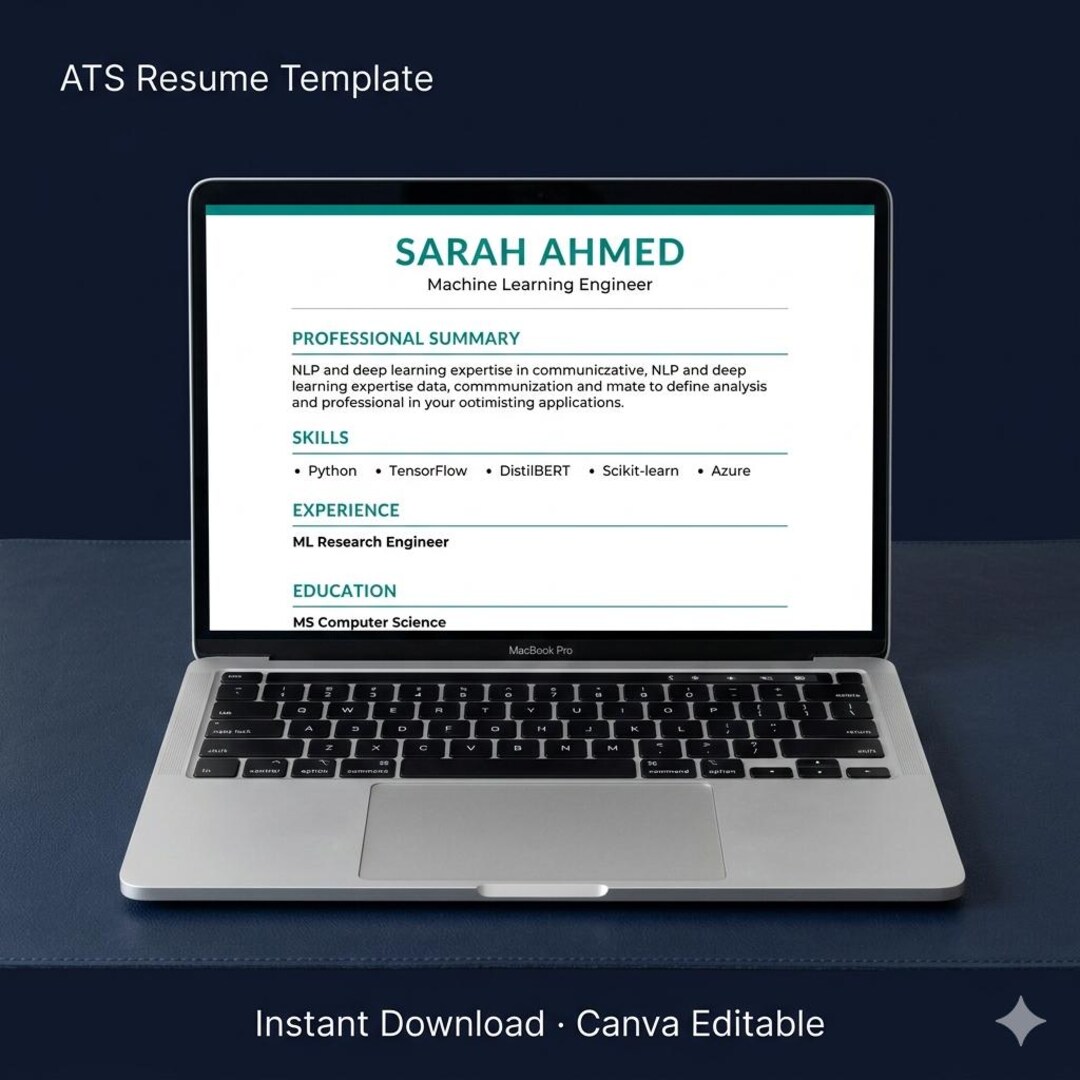 ATS Resume Template Machine Learning Engineer | Canva Editable | Tech ...