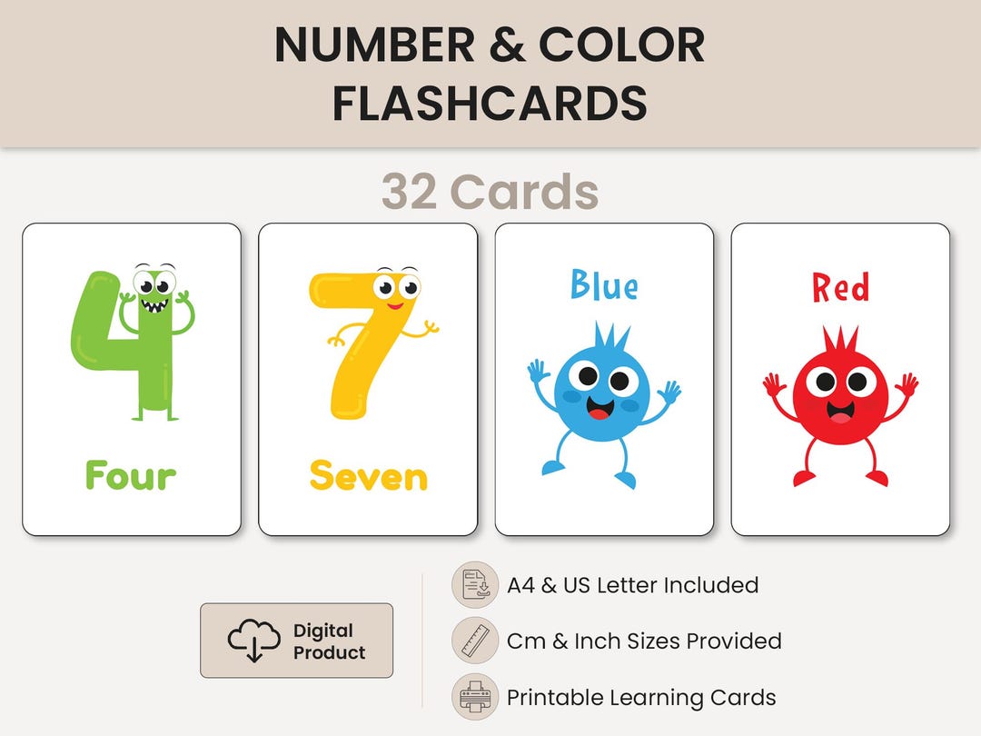 Numbers and Colors Flashcards Printable PDF | 32 Preschool Learning ...