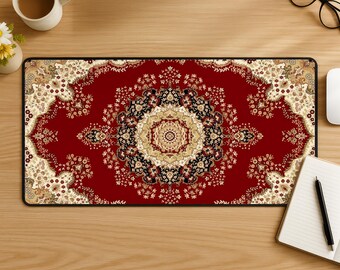 Alfombrilla de ratón con diseño de alfombra persa, tapete de escritorio oriental vintage, alfombrilla de ratón floral antigua, configuración bohemia para gamers, decoración elegante para el escritorio.