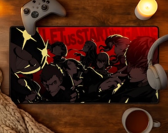 Persona 5 Mouse Pad, Phantom Thieves Gaming Desk Mat, Anime RPG Mousepad, Red Black Gamer Setup, Stylish Desk Decor