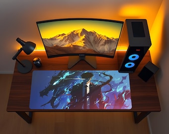 Podkładka pod mysz Solo Leveling, podkładka na biurko z motywem anime Sung Jinwoo, podkładka pod mysz Shadow Monarch, konfiguracja dla graczy fantasy, dekoracja biurka Manhwa