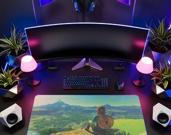 Legend of Zelda Mouse Pad, Breath of the Wild Desk Mat, Link Hyrule Gaming Mousepad, Nintendo Gamer Setup, Fantasy Desk Decor