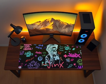 Jinx Mouse Pad, Arcane League of Legends Desk Mat, Zaun Chaos Mousepad, Anime Gamer Setup, Fantasy Desk Decor