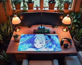 Frieren Mouse Pad, Beyond Journey's End Desk Mat, Fantasy Anime Mousepad, Elf Mage Gamer Setup, Magical Desk Decor