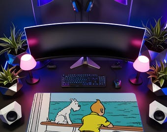 The Adventures of Tintin Mouse Pad, Tintin Explorer Desk Mat, Classic Comic Mousepad, Adventure Gamer Setup, Vintage Desk Decor