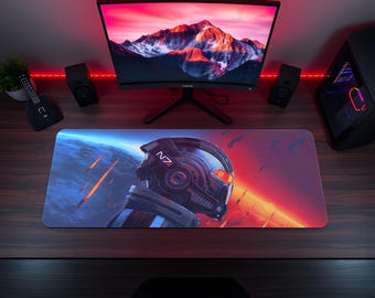 マスエフェクト マウスパッド、コマンダー・シェパード ゲーミングデスクマット、N7 SF マウスパッド、スペースRPGゲーマーセットアップ、ギャラクシーデスクデコレーション