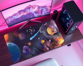 Outer Wilds Mouse Pad, Space Exploration Gaming Desk Mat, Cosmic Adventure Mousepad, Indie Gamer Setup, Galaxy Desk Decor