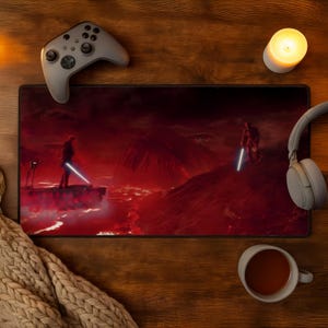 Star Wars Lightsaber Duel Mouse Pad, Galactic Battle Desk Mat, Jedi Sith Mousepad, Sci Fi Gamer Setup, Space Fantasy Desk Decor