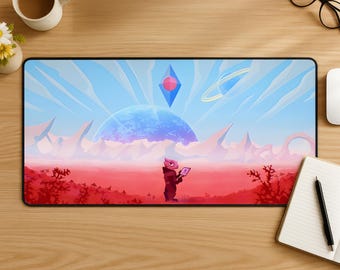 ノーマンズスカイ マウスパッド、宇宙探査ゲーミングデスクマット、ギャラクシーアドベンチャーマウスパッド、コズミックゲーマーセットアップ、SFデスクデコレーション