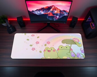 Cute Frog Mouse Pad, Kawaii Frog Gaming Desk Mat, Cottagecore Nature Mousepad, Cozy Gamer Setup, Frog Lover Desk Decor