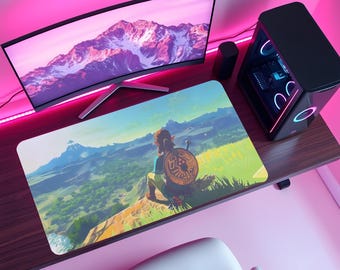 Legend of Zelda Mouse Pad, Hyrule Gaming Desk Mat, Master Sword Mousepad, Triforce Gamer Setup, Fantasy Adventure Desk Decor