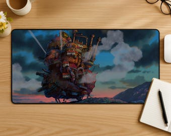 ハウルの動く城マウスパッド、スタジオジブリファンタジーデスクマット、魔法のアニメマウスパッド、快適なゲーマーセットアップ、風変わりなデスクデコレーション