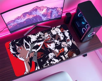 ペルソナ5マウスパッド、怪盗団マウスパッド、アニメRPGデスクマット、赤を基調としたゲーミングセットアップ、スタイリッシュなデスクデコレーション、ゲーマーギフト