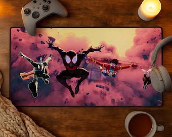 スパイダーマン マルチバース マウスパッド、スパイダーバース ゲーミングデスクマット、マーベルヒーロー マウスパッド、スーパーヒーロー ゲーマー セットアップ、コミック デスク装飾