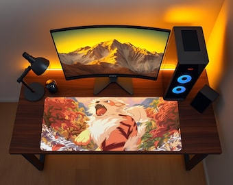 Arcanine-muismat, Fire Pokémon-bureaumat, legendarische anime-muismat, gamerconfiguratiedecor, Pokémon Fan-gamingaccessoire