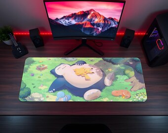 Relaxing Snorlax Mouse Pad, Cozy Pokémon Gaming Desk Mat, Cute Sleepy Mousepad, Kawaii Gamer Setup, Nature Desk Decor