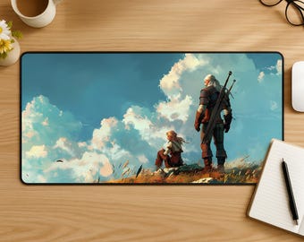ウィッチャーマウスパッド、リヴィアのゲラルトゲーミングデスクマット、ファンタジーRPGマウスパッド、モンスターハンターゲーマーセットアップ、中世風デスク装飾
