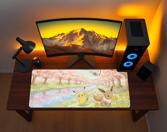 Podkładka pod mysz Eevee i Pikachu, słodka podkładka na biurko z Pokémonami, podkładka pod mysz z motywem anime Kawaii, wygodna konfiguracja dla gracza, dekoracja biurka z Pokémonami