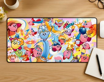 カービィマウスパッド、かわいいピンクのゲーミングデスクマット、かわいいアニメマウスパッド、ドリームランドゲーマーセットアップ、居心地の良いデスクデコレーション