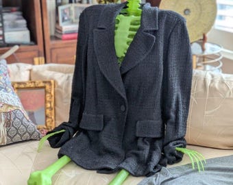 St. John Collection Black Wool Blend Knit Blazer Jacket Embellished Button