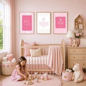 Pink Bible Verse Nursery Art Set, 3 Scripture Prints (Digital Download)