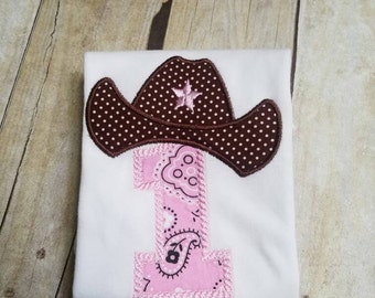 Clearance - READY TO SHIP  - Cowgirl Hat with 1 Appliqué Shirt - Size 18M Short Sleeve Bodysuit  - Farm Party