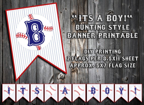 INSTANT DOWNLOAD - Baseball Themed Baby Shower Banner - Its A Boy - Party Printable Bunting - DIY Printing, Blue Font Il_570xn