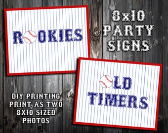 INSTANT DOWNLOAD - Baseball Themed Birthday Party Signs - Rookies and Old Timers - DIY Printing - Beverage Table - Blue and Black Text