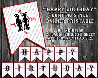 INSTANT DOWNLOAD - Happy Birthday - the Baseball Collection - Bunting Style Banner Printable - Baseball Party