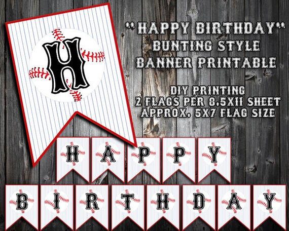 INSTANT DOWNLOAD - Happy Birthday - the Baseball Collection - Bunting Style Banner Printable - Baseball Party Il_570xn