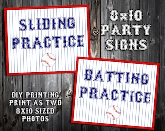 INSTANT DOWNLOAD - Baseball Themed Birthday Party Signs - Batting and Sliding Practice - DIY Printing - Beverage Table - Red White Blue