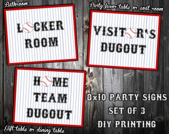 INSTANT DOWNLOAD - Baseball Themed Birthday Party Signs - Black or Blue Font - Home Team Dugout, Visitor's Dugout, Locker Room - DIY Print