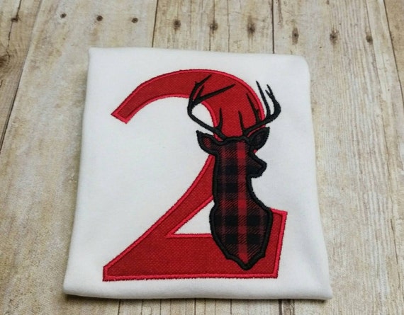 Clearance READY TO SHIP - Hunter, Camp Out 2nd Birthday Deer Appliqué Shirt - 2T Short Sleeve - Red Plaid, Buck, Hunting, Camping, Flannel Il_570xn