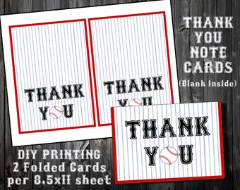 INSTANT DOWNLOAD - Blue or Black Text - Baseball Themed Thank You Note Cards - Baseball Birthday Party Printables - DIY Printing