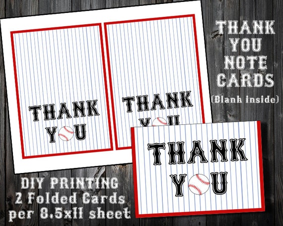 INSTANT DOWNLOAD - Blue or Black Text - Baseball Themed Thank You Note Cards - Baseball Birthday Party Printables - DIY Printing Il_570xn