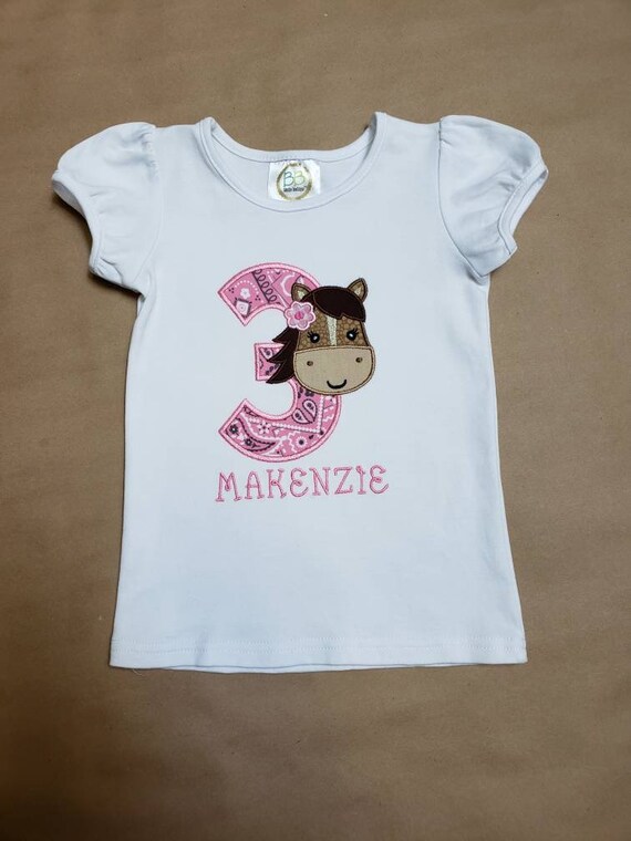 Made to Order - 3rd Third Birthday - Horse Applique Shirt - Farm, Cowgirl Party - Pony with 3 - Embroidery Il_570xn