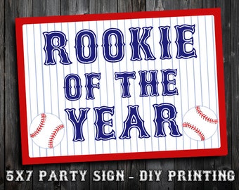 INSTANT DOWNLOAD - 5x7 Baseball Themed Birthday Party Sign - Rookie of the Year - DIY Printing