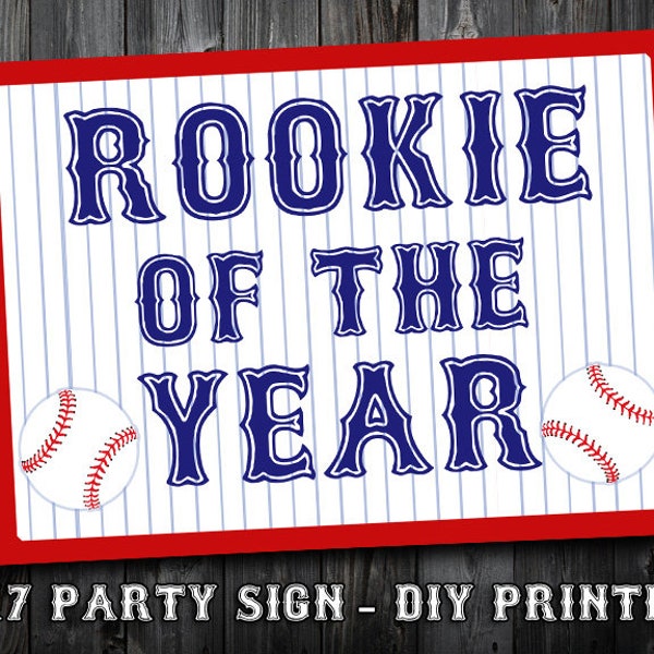 INSTANT DOWNLOAD - 5x7 Baseball Themed Birthday Party Sign - Rookie of the Year - DIY Printing