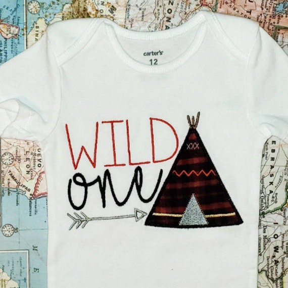 Clearance- READY TO SHIP - Wild One Teepee 1st Birthday Appliqué Shirt - 12M Shirt Bodysuit - First Bday Camp Out Red Plaid Camping Flannel Il_570xn