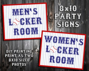 INSTANT DOWNLOAD - Baseball Themed Birthday Party Signs - Men's & Women's Locker Room - DIY Printing - Blue and Black Text