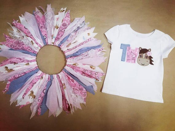 MADE TO ORDER - Horse Two Applique Shirt with Scrap Tutu - Pink Bandana Gingham Eyelet Lace - Second Birthday Outfit - 2nd Bday Pony Party Il_570xn
