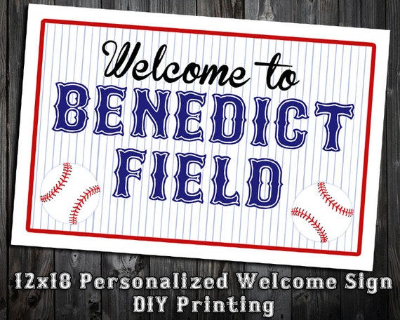 Baseball Themed Birthday Party Sign - 12x18 Personalized Welcome Poster - DIY Printing Il_570xn
