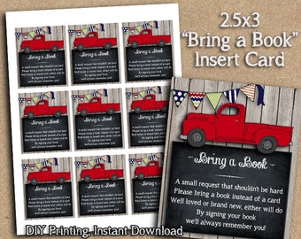 INSTANT DOWNLOAD - Bring a Book - Vintage Truck Baby Shower Invitation Insert Card - Party Printable Bunting - DIY Printing